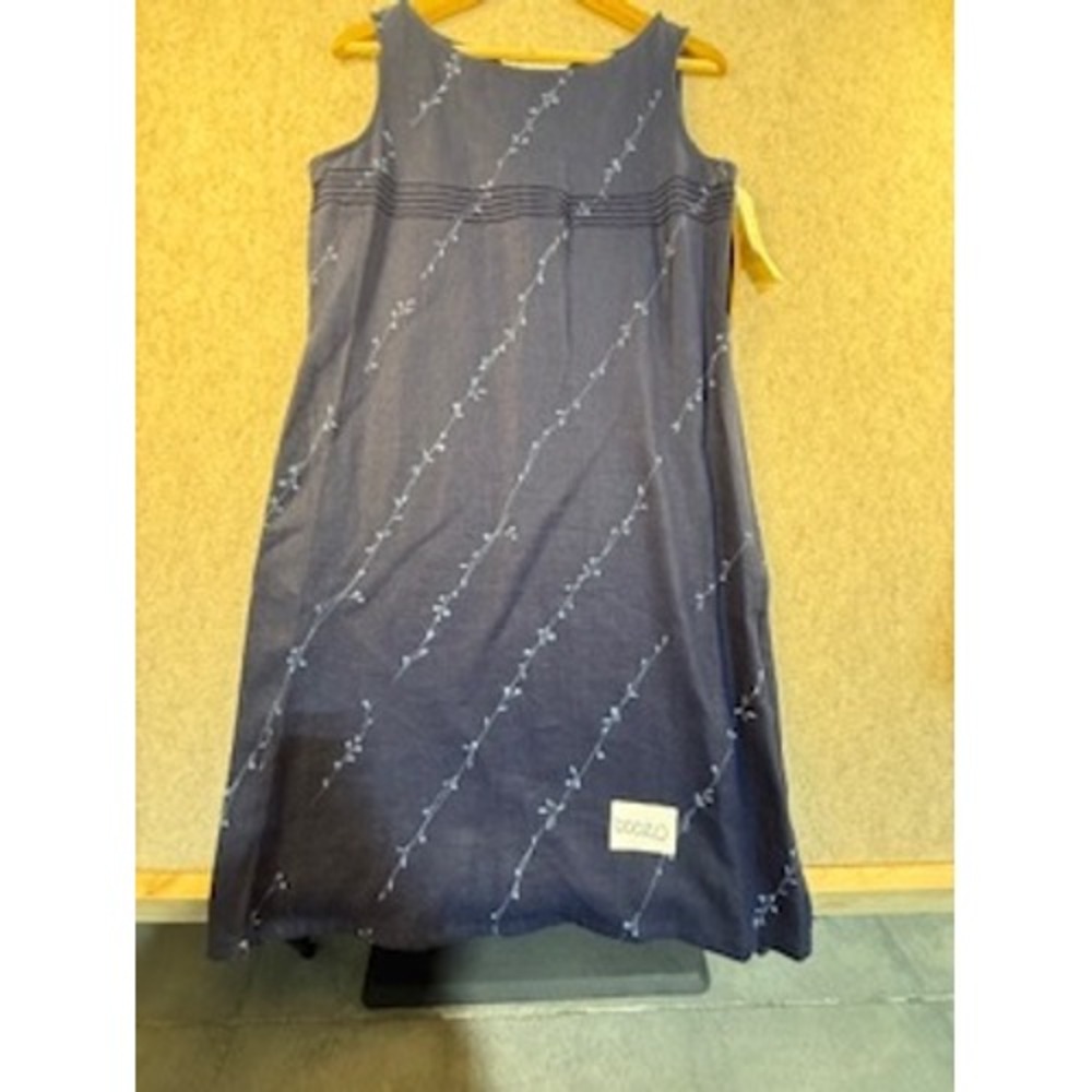 Outfit JPR Navy Blue Washed Linen Embroidered Sleeveless Midi Dress Small NWT
